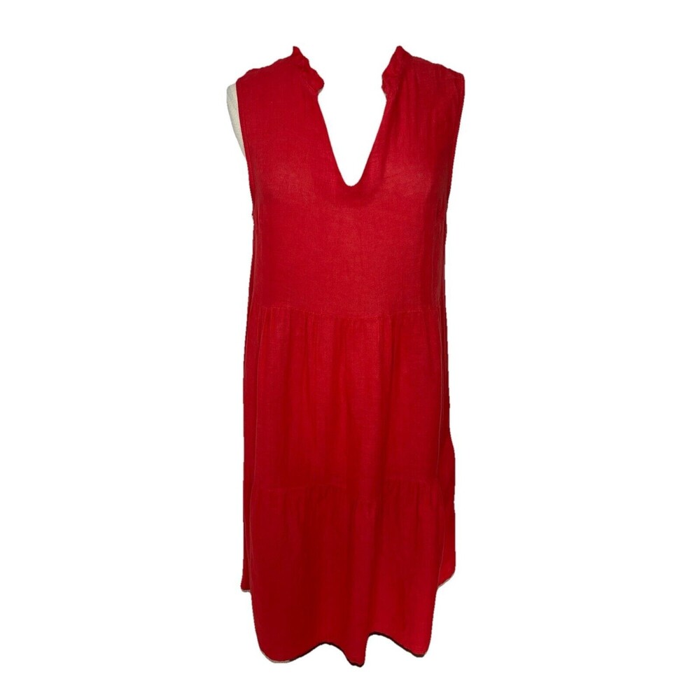 Le Ragazze Made in Italy 100% Linen Dress Romantic Red  Dress Sleeveless Sz L